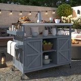 K&K Outdoor Kitchen Island, Rolling Bar Cart & Storage Cabinet, Farmhouse Solid Wood Outdoor Grill WF532198AAG