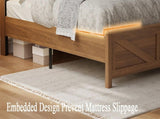 Queen size bed frame headboard with LED lights and charging station cushion platform bed frame, W636P566598