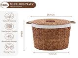 145L Round Laundry Hamper with Lid, Woven Natural Water Hyacinth Laundry Hamper 85727473