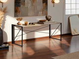 55" Folding Table, Extra Long Desk with Dark Walnut Top and Black Metal Frame for Study or Work 46937269