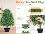 2 Pack 3FT Artificial Potted Trees, Two-Tone Green Small Round Leaf PE Faux Plants with 148 Tips, 53476726