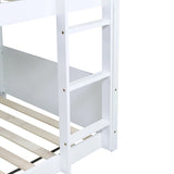 Twin Over Twin House Floor Bed with Headboards, Footboards and Guardrails, Ladder, Rubber Wood W504P227938