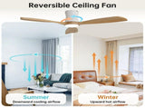 48-Inch Ceiling Fan with Light, Dimmable, Light Memory Function, DC Reversible Motor, 3 Solid Wood W934P611366