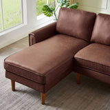 ZNTS 82.2"L-Shape Sofa Couch with Chais Mid-Century Copper Nail on Arms,strong wooden leg and suede W1825P147946