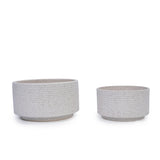Handmade Ceramic Planter Set of 2, 11" & 8" Diameter, White with Vertical Ridges, for Aquatic Plants W3273P322550