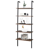 ZNTS Industrial Wall Mounted Bookcase 5-Tier Open Ladder Shelf Bookshelf with Metal Frame, 23.6" L x 18960257