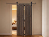 18 series 64in.X78 in. 3/4 inch thickness 2-Panel Walnut Color Finished MDF Bi-fold with Barn T3910P496212