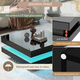 ON-TREND High Gloss Minimalist Design with LED Lights, 2-Tier Square Coffee Table, Center Table for WF295997AAB