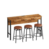 3-Drawer Long Dining Table Set with Power Outlets, Bar Kitchen Table Set with Circular PU Stools, W757134229