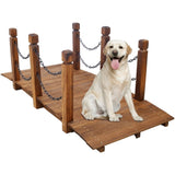 5 FT Wooden Garden Bridge, Stained Wood Arc Footbridge with Chain Railings for Backyard Creek Farm, 06028171