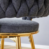 Two-piece rotating swivel chair, Dark gray cotton linen soft seat, golden metal legs, rust-proof W2920P281916