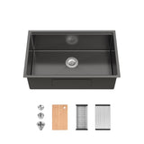 Stainless Steel Kitchen Sink, 30x19 Single Bowl, Undermount Handmade Sink in Black, with Cutting T3177P296195