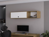 Roslyn Wall-Mounted Cabinet with Lift-Up Door, Open Compartments, Natural Oak and White B128P287526