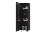 Vernon Slim Storage Cabinet with 4-Tier Shelf and Broom Hangers, Black Wengue B097P474306