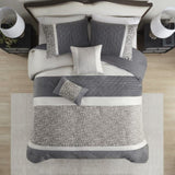 5 Piece Textured Jacquard Stripe Comforter Set with Throw Pillows-King/Cal King B035P280387