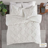 Full/Queen 3 Piece Tufted Cotton Chenille Geometric Duvet Cover Set B03597334