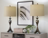 Ashland 27" Contemporary Metal Table Lamp in Gun Metal with Light Grey Textured Slub Linen Shade B202P224093