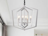 4-Light Farmhouse Chandeliers, Matte Black and Sliver Matte Black Vintage Cage Light Fixture W1592P230610