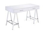 ZNTS White High Gloss and Chrome Writing Desk with USB Port B062P209205