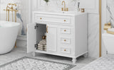 36" Bathroom Vanity with Sink, White Vanity Cabinet with Flip-Out Drawer, 3 Drawers, 2 Soft-Close N725P283623K