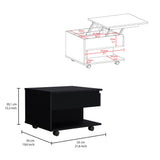 Luanda Lift Top Coffee Table, Casters, One Shelf -Black B07091883