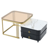 ZNTS ON-TREND 2-in-1 Square Nesting Coffee Table with Wheels & Drawers, Stackable Side Table with High WF324359AAB