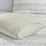 3 Piece Printed Microfiber Seersucker Quilt Set Taupe/Blue Full/Queen B03597654