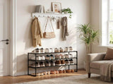 3-Tier Stackable Reversible Shoe Rack Organizer, Black Steel & Plastic, Tiered Shoe Rack Shelf, 13134429