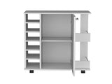 White 4-wheel bar cart cabinet for kitchen or living room, with 6 side built-in bottle racks, 1 B097133169