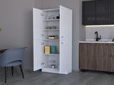 White Pantry Cabinet with 4 Doors and 5 Hidden Shelves B062P193659