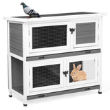 ZNTS 2 Story Solid Wood Rabbit Hutch Bunny Cage with 2 Large Main Rooms, Indoor Outdoor Rabbit House 22351833