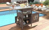 K&K 40.5" Outdoor Grill Cart with Stainless Steel Top, Solid Wood Outdoor Storage Cabinet with Drop N707P228272Z