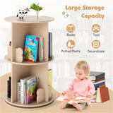 2-Tier Kids Rotating Bookshelf - 360&deg Display for Books/Toys, Bear Baffles Child-Friendly Height, 59781382