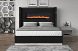Upholstery Wooden King Bed with Ambient lighting in Black Velvet Finish B00977488
