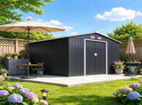 11' x 9' Metal Garden Storage Shed with Foundation Kit, Double Lockable Doors for Outdoor Tools & 50638684