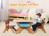 Brown Kids Table and 2 Chairs Set with 4 Storage Boxes, Toddler Activity Table for Drawing Playing 90631640