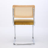 Mid Century Modern Dining Chairs Set of 2, Velvet Accent Chairs with Natural Cane Back & Stainless W1143P168323