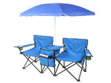 Portable Outdoor 2-Seat Folding Chair with Removable Sun Umbrella Blue 57651919