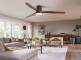 52 Inch Flush Mount Ceiling Fan with LED Light and Remote Control Solid Wood Blades 85783456