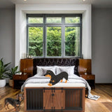 56"L, Furniture Style 2 in 1 Dog Crate with Padded Seat, Sliding Barn Door, Luxury Wooden Dog N843P293660W