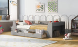 Twin Size Daybed with Shelves, Drawers and Built-In Charging Station, Gray WF306024AAE