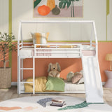 Twin over Twin House Bunk Bed with Ladder and Slide,White WF283081AAK