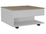 White and Light Oak 1-Drawer 1-Shelf Lift Top Coffee Table B06280372