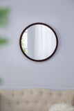 20" x 20" Circle Wall Mirror with Wooden Frame and Walnut Finish,Wall Mirror for Living Dining W2078124339