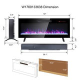 42 inch recessed ultra thin tempered glass front wall mounted electric fireplace with remote and W1769133638