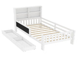 Twin Platform Bed with Chalkboard,Solid Wood Platform Bed with Storage Drawers and Shelves,Childlike W1580P362704