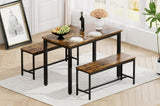 ZNTS Dining Table Set, Bar Table with 2 Dining Benches, Table Counter with Chairs, Industrial for W1668P143137