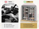 Double Row 10-Tier Non-Woven Fabric Shoe Cabinet with Iron Pipes and Plastic Components, Gray 25457979