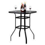 ZNTS Wrought Iron Glass High Bar Table Patio Bar Table Black 70228562