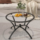 3 Piece Tempered Glass Surface Coffee Table Set, Decor Coffee Table Round End Side Table with Sturdy W2167P221147